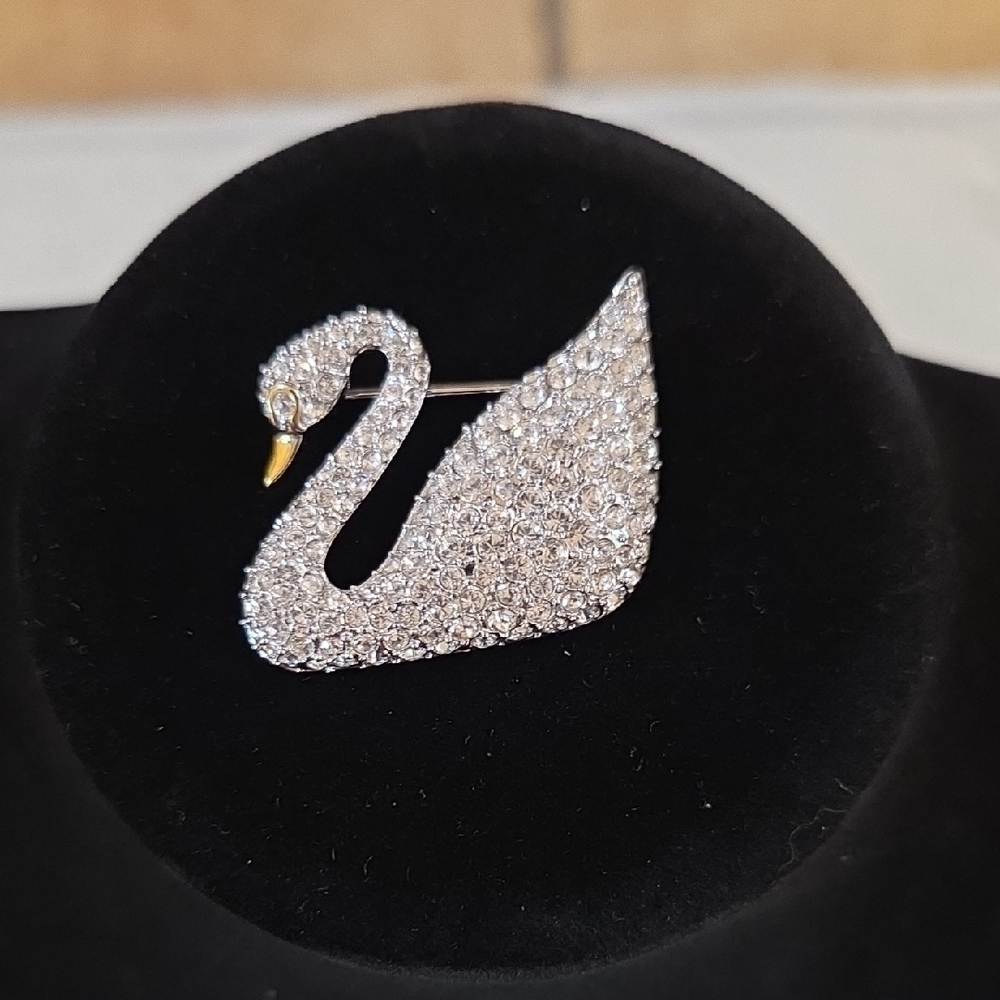 Swarovski Silver and Gold Swan Brooch